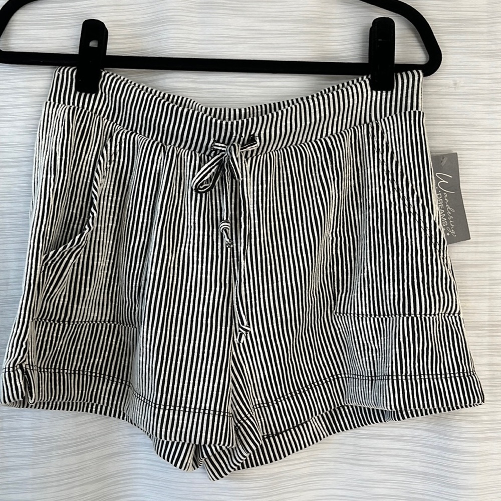 Wandering Dreams-NWT-Large-Black & White Striped Shorts with Drawstring Waist